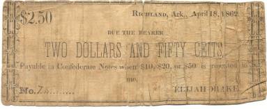 Scrip, Arkansas Confederate - $2.50 note