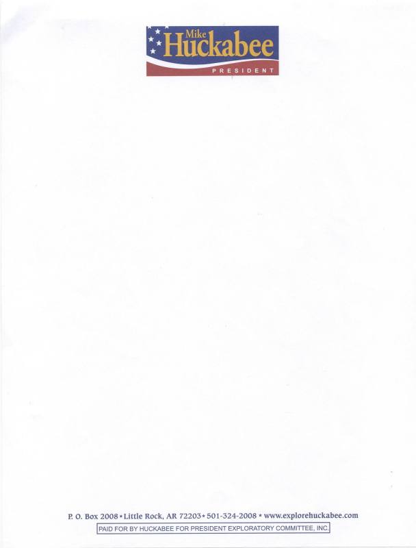 Mike Huckabee for President stationary