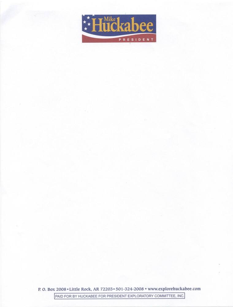 Mike Huckabee for President stationary