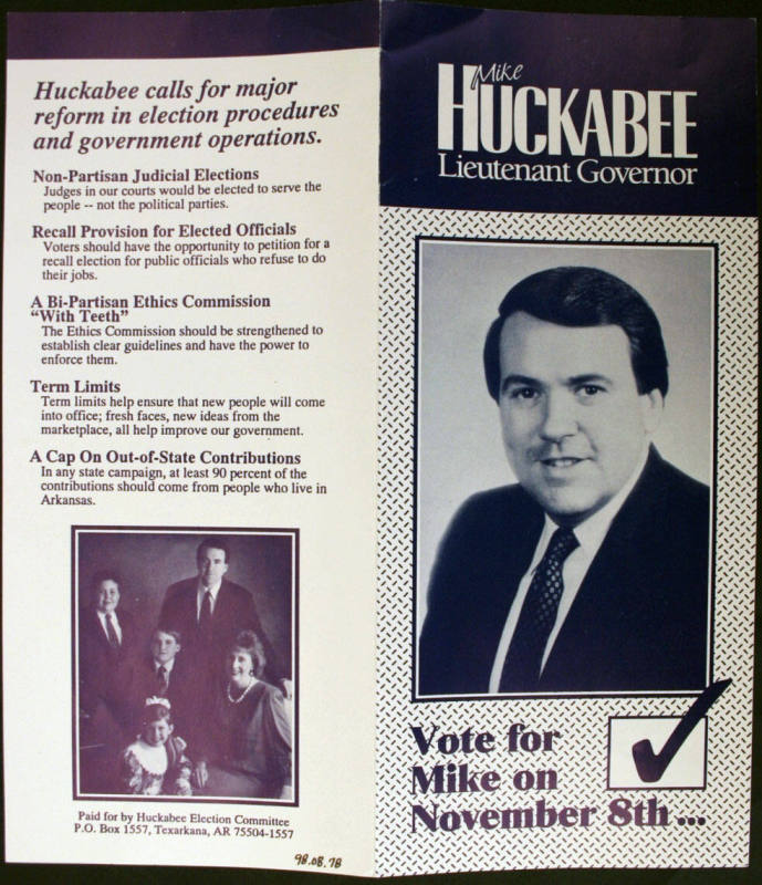 Pamphlet, Campaign - Lieutenant Governor Mike Huckabee