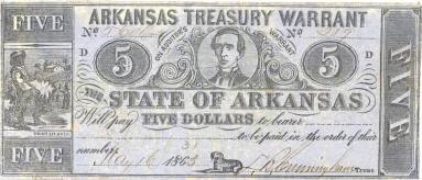 CONFEDERATE TREASURY WARRANT IN THE AMOUNT OF FIVE DOLLARS