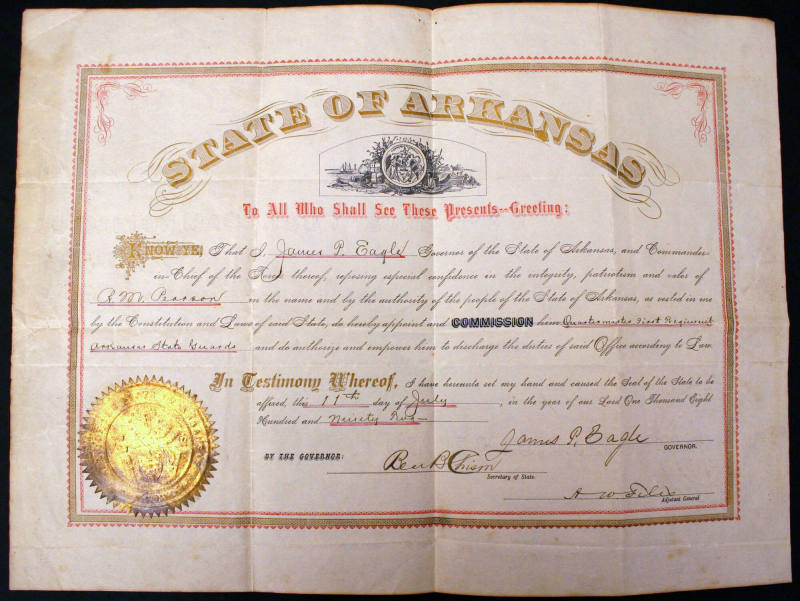 Commission Certificate - signed by Gov. Eagle