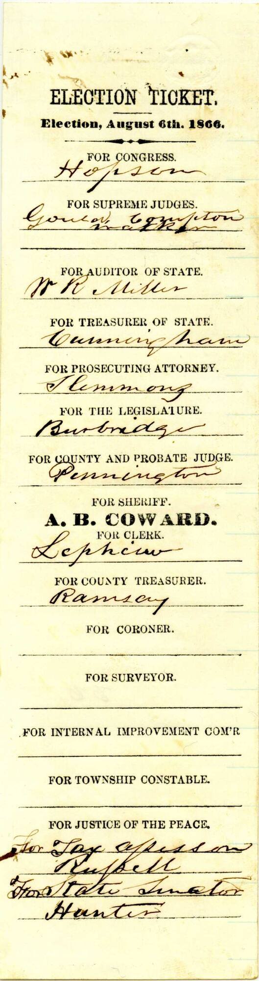 1866 ballot ticket