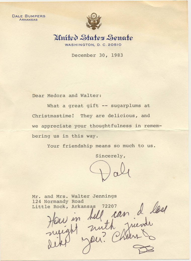 Letter, Senator Dale Bumpers