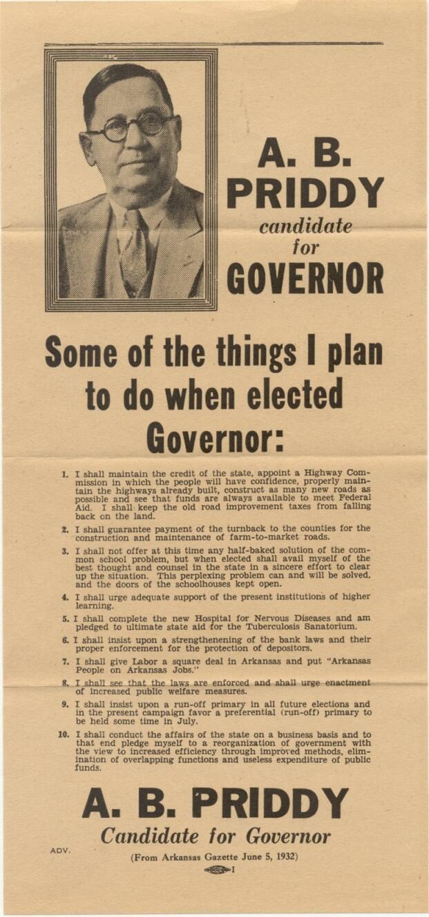 Priddy for governor broadside