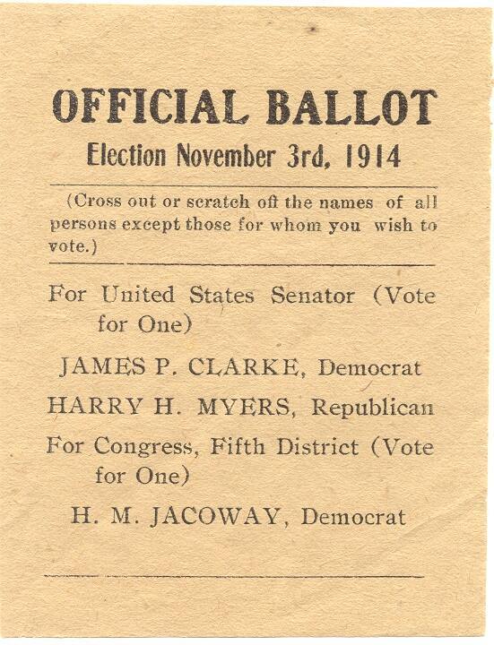 Ballot, 1914 Official Voter's