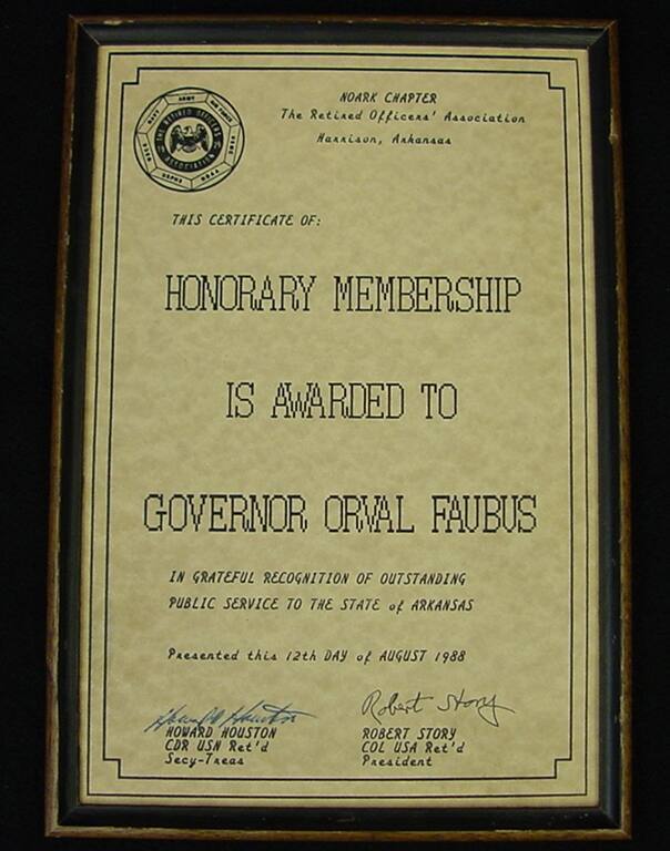 Award Presented to Gov. Faubus