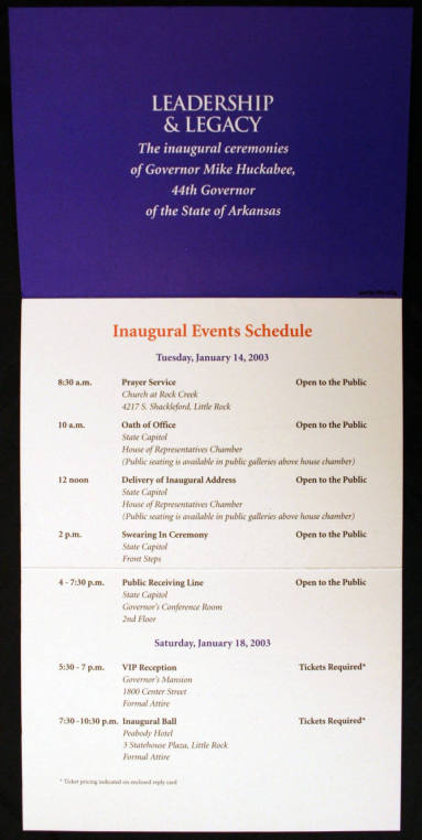 Invitation, Inaugural - Governor Mike Huckabee