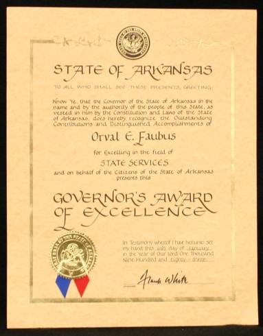 Award of Excellence - Gov. White to Faubus