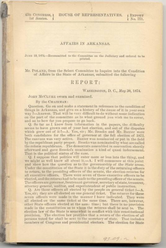 "Affairs in Arkansas" Government Document