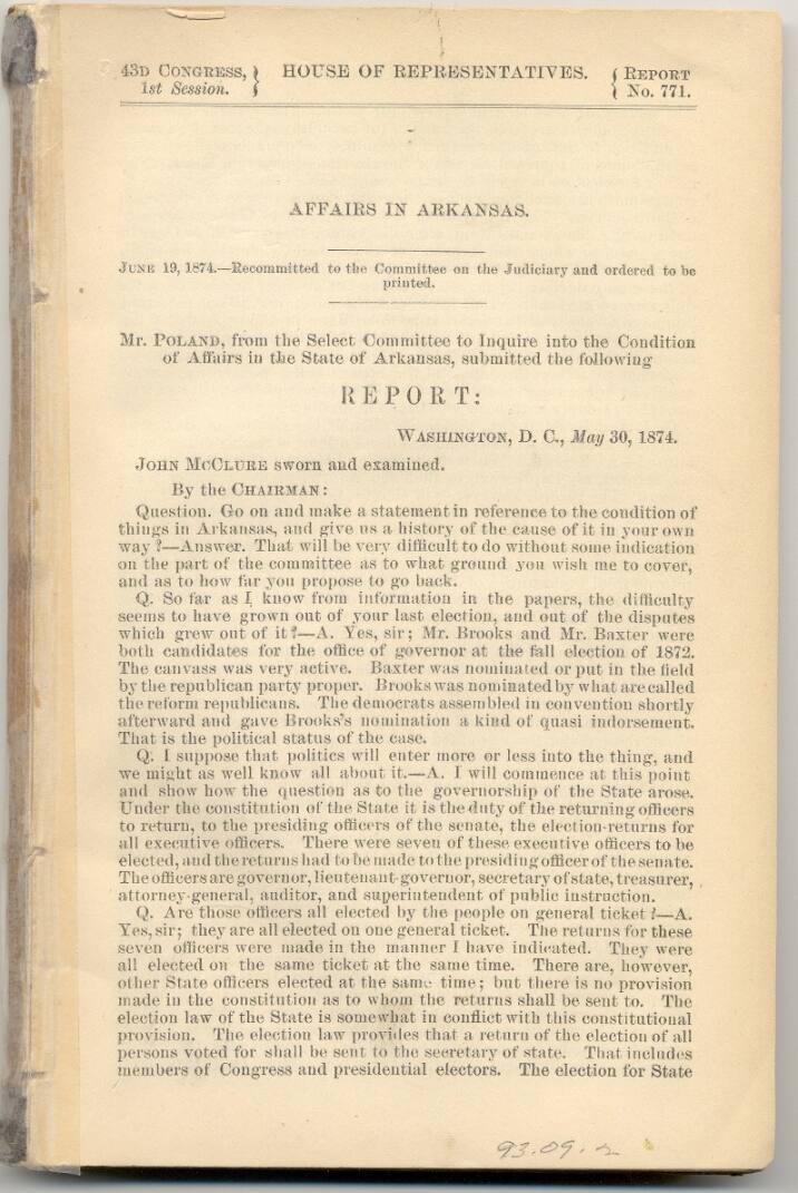 "Affairs in Arkansas" Government Document