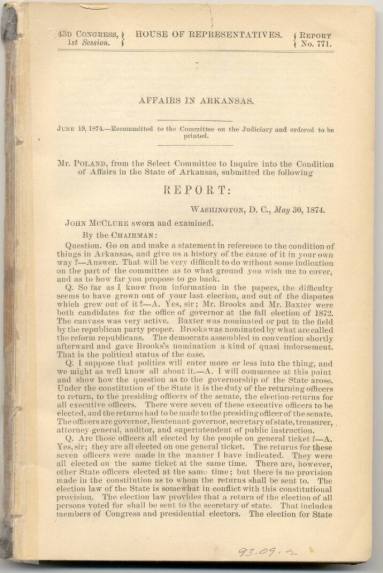 "Affairs in Arkansas" Government Document