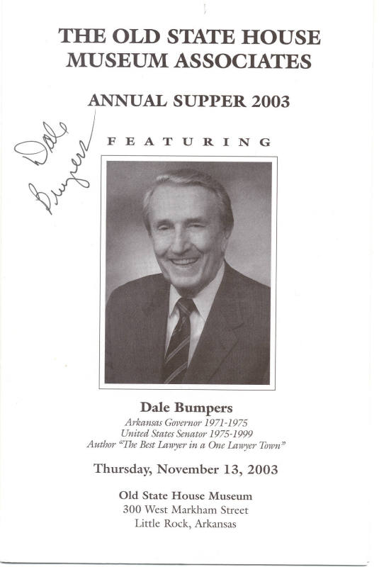 OSHMA supper program - signed by Dale Bumpers