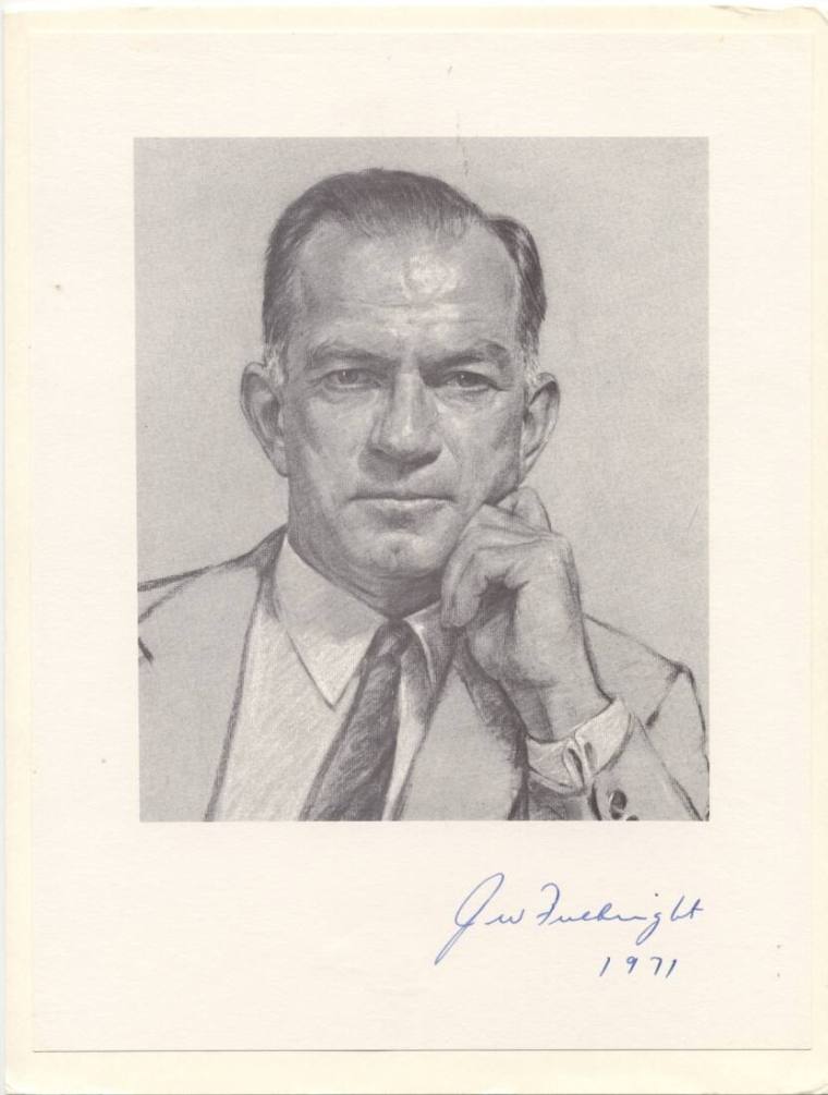 pencil sketch of J. William Fulbright