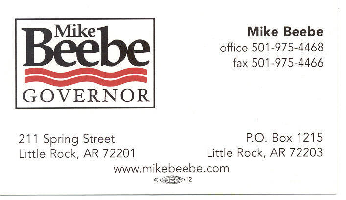 Card, Business - Governor Mike Beebe