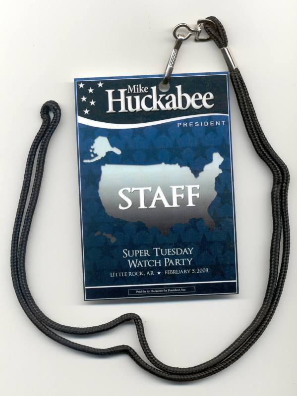 Huckabee Primary watch party staff pass