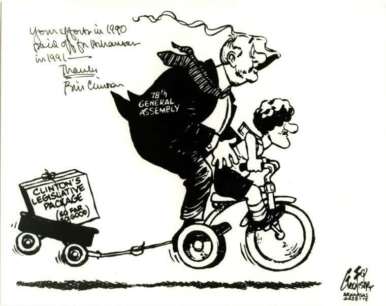 Cartoon, George Fisher signed by Bill Clinton