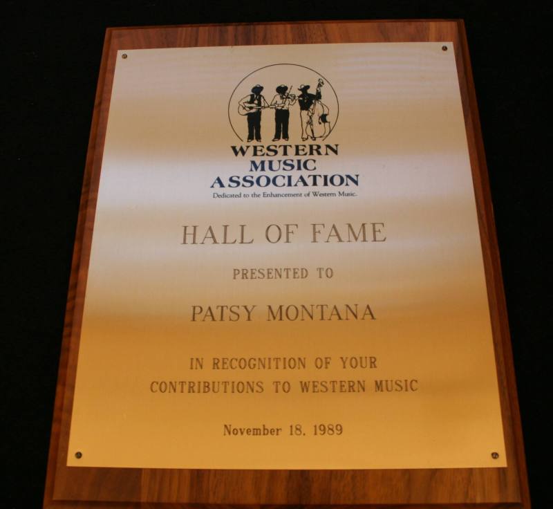 Patsy Montana Hall of Fame Plaque