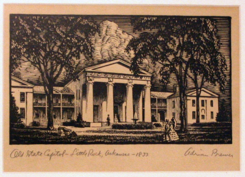 Woodcut print of Old State House (reproduction)