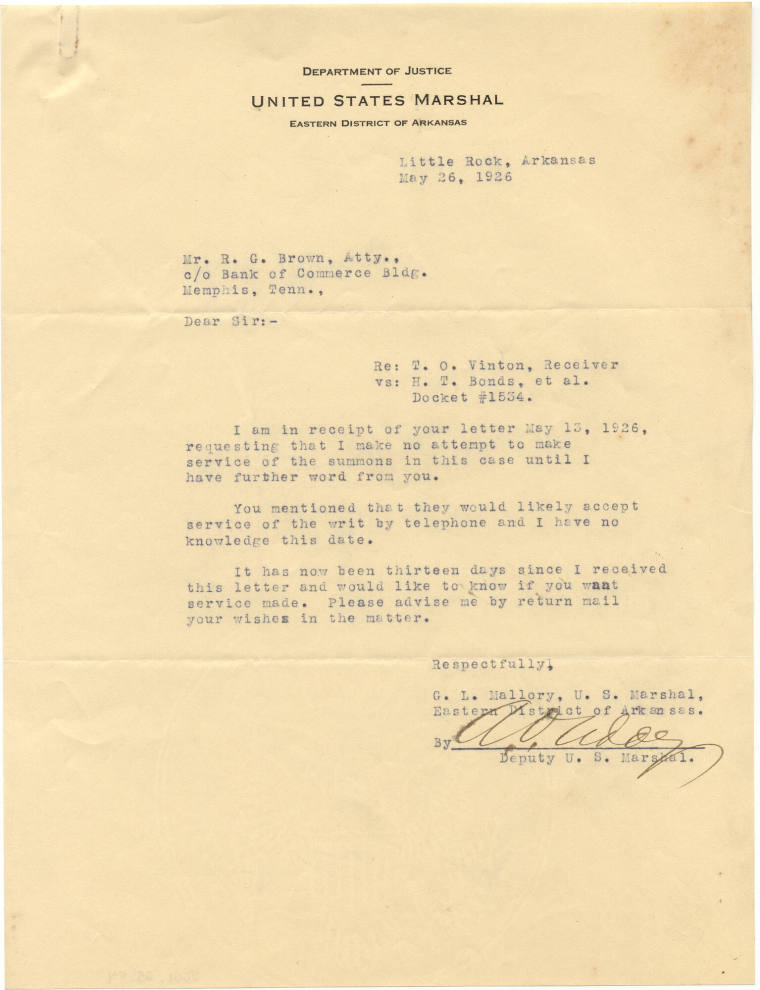 U.S. Marshall letter