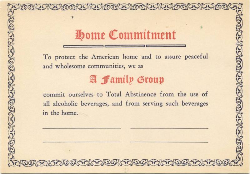 Home Commitment Prohibition Pledge Card