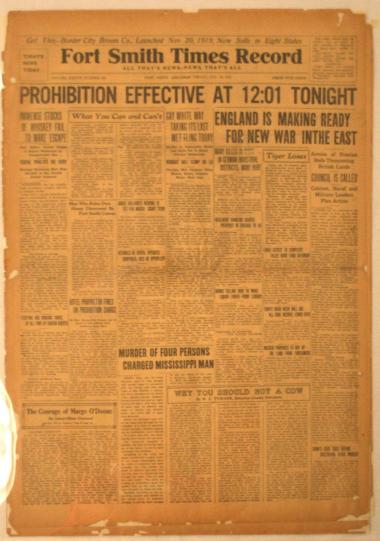 Fort Smith Newspaper - Prohibition announced