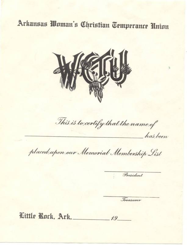 AWCTU Memorial Membership Certificate