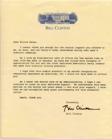  letter from Pres. Bill Clinton