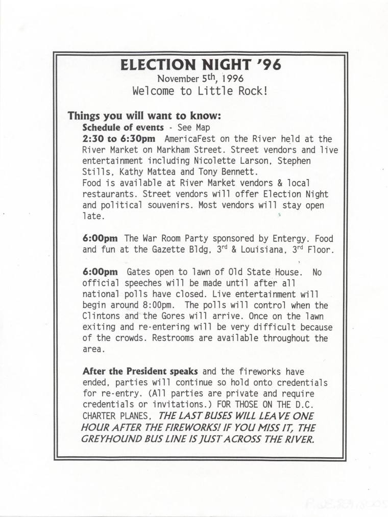 1996 Clinton election night information