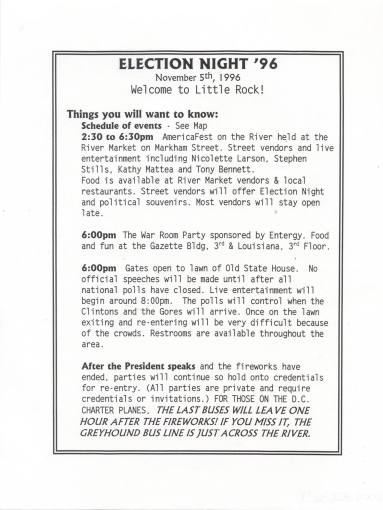 1996 Clinton election night information