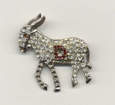 Silver rhinestone Democratic Donkey Pin