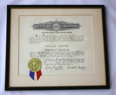 framed Arkansas Traveler Award