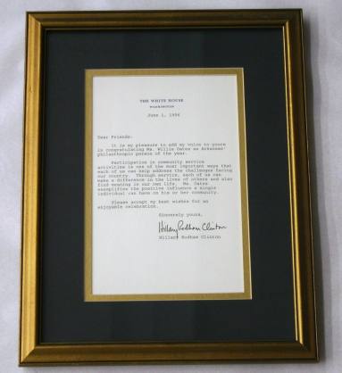 framed Hillary Clinton letter