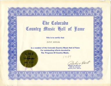 Patsy Montana - Country Music Hall of Fame Certificate