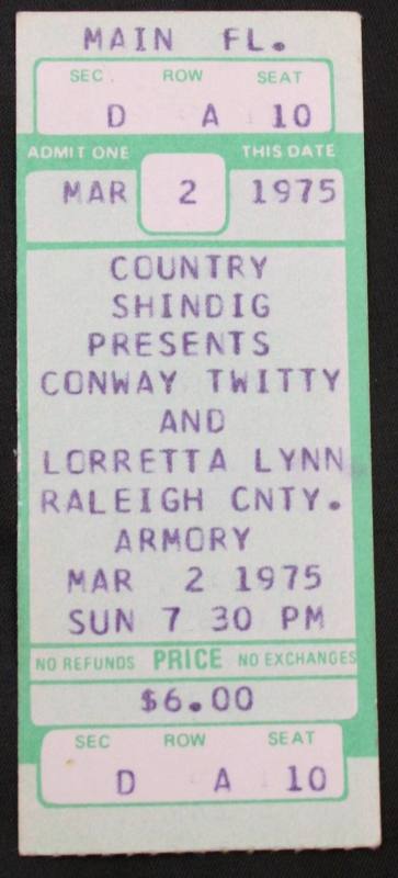 Conway Twitty/Loretta Lynn concert ticket