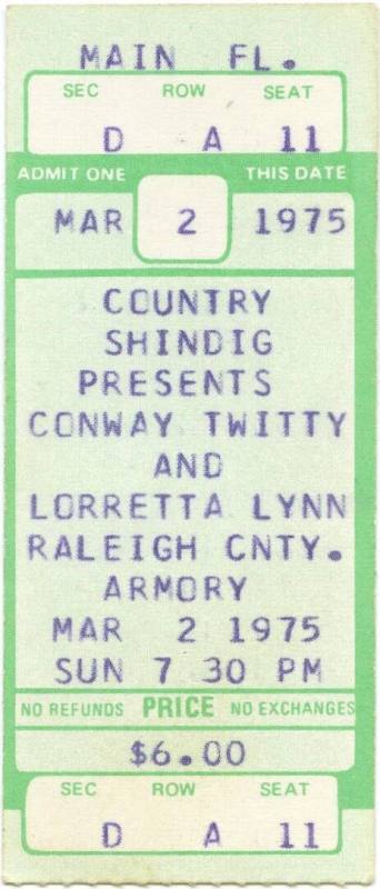 Conway Twitty/Loretta Lynn concert ticket