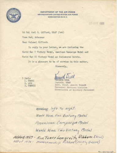 Letter from Dept. of the Air Force