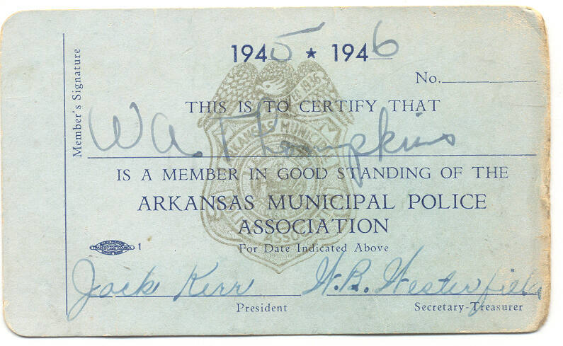 AR Municipal Police Assoc. membership card