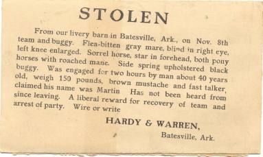 reward car for stolen horses & buggy