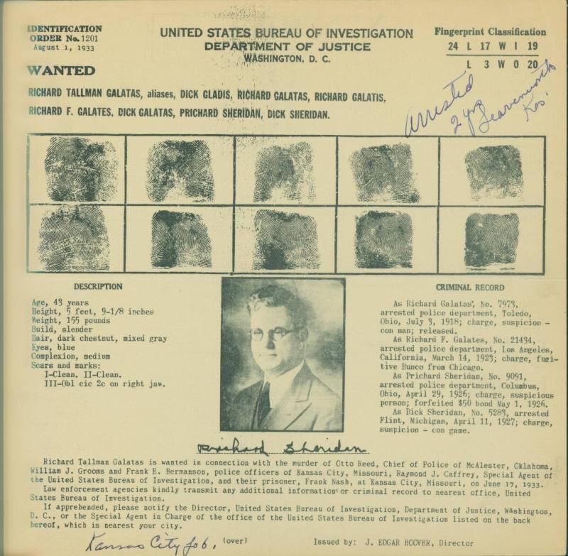 Wanted poster of Richard Tallman Galatas