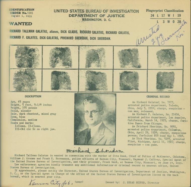 Wanted poster of Richard Tallman Galatas