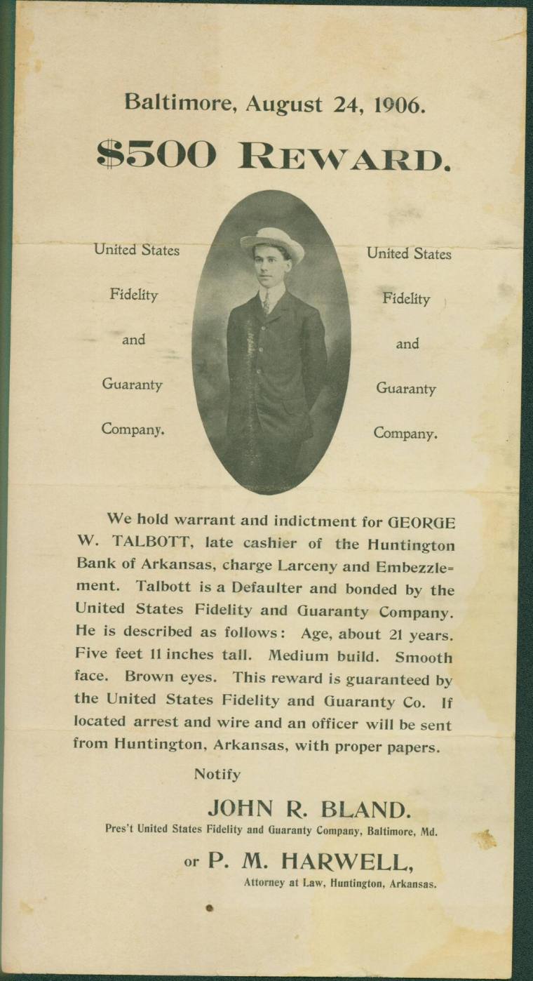 Reward bulletin for George W. Talbott