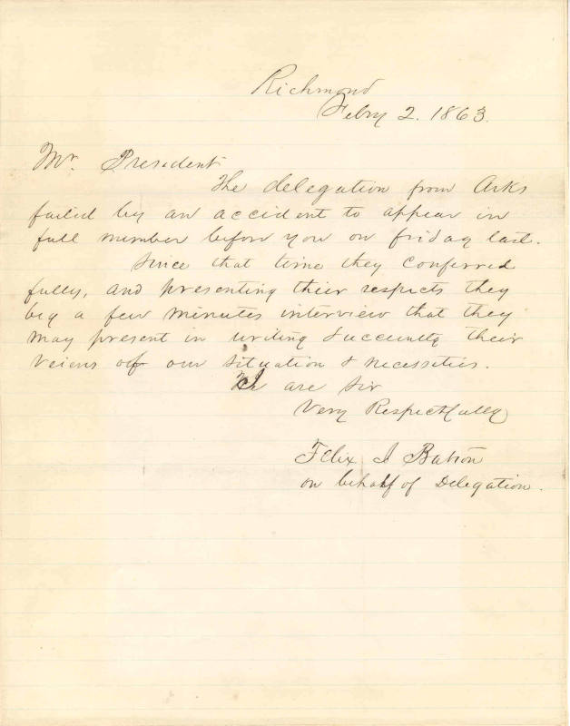 letter to Jefferson Davis from Felix Batson