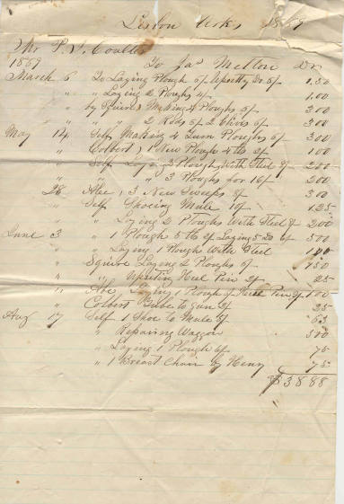 Coulter purchase receipt for tools