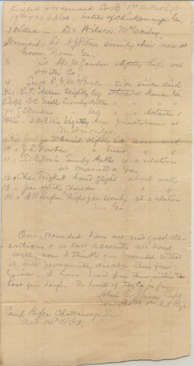 Casualty list of 1st Ark. at Chickamauga