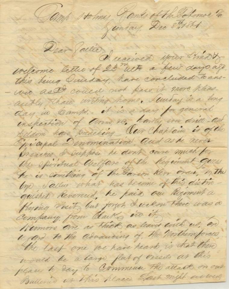 Alex Spence letter to his sister, Sallie