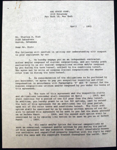Charlie Rich ARC Music Corp. Contract Documents
