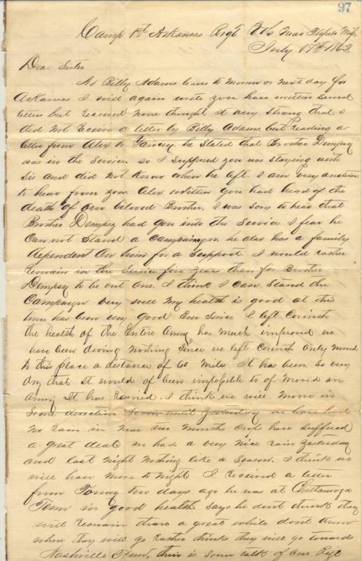 Spence letter - from Babe Cook to his sister