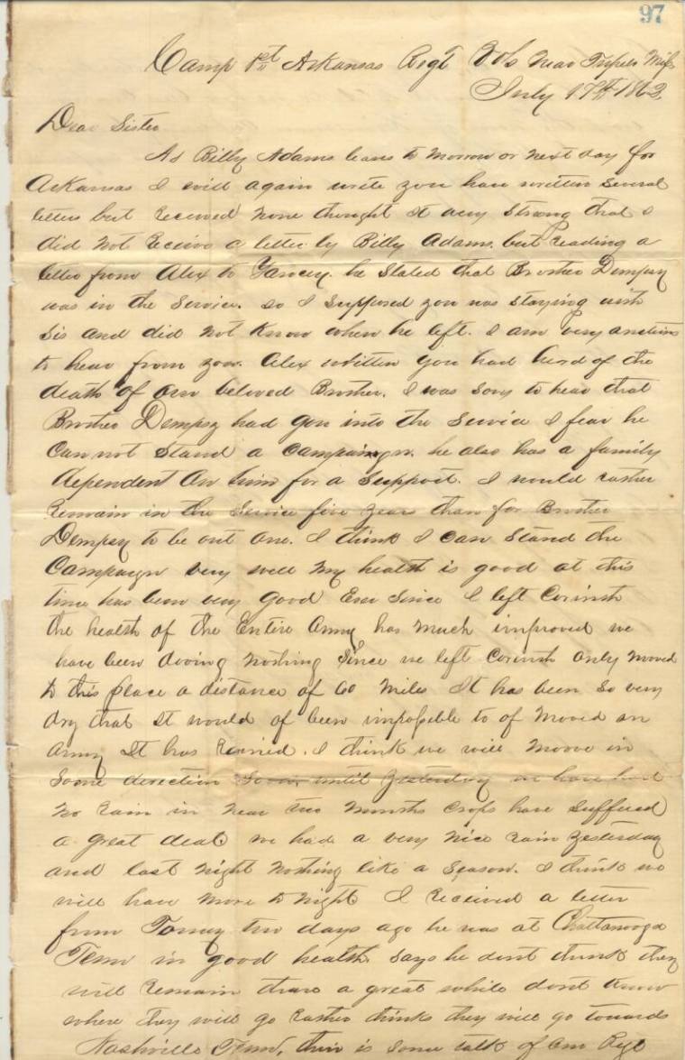 Spence letter - from Babe Cook to his sister