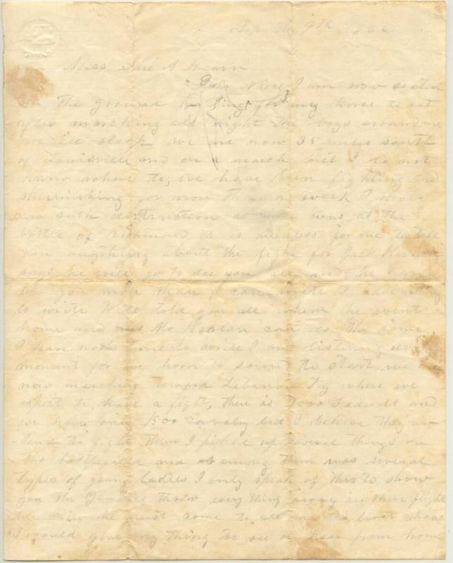 Letter, R.E. Hearn to Sue A. Hearn - Spence Family Collection